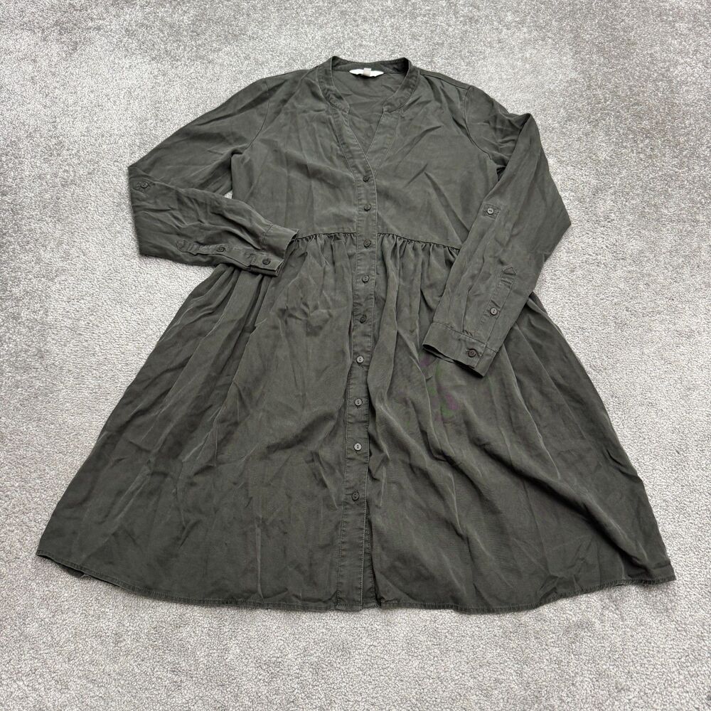 Ripe Maternity Button Front Collarless Shirt Dress Womens XS Green Long Sleeve